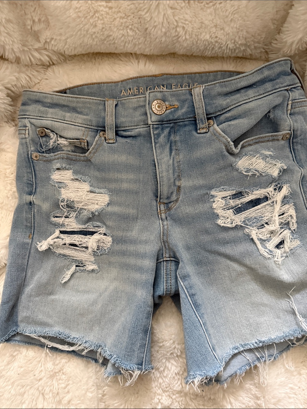 American Eagle Outfitters Light Blue Distressed Denim Shorts